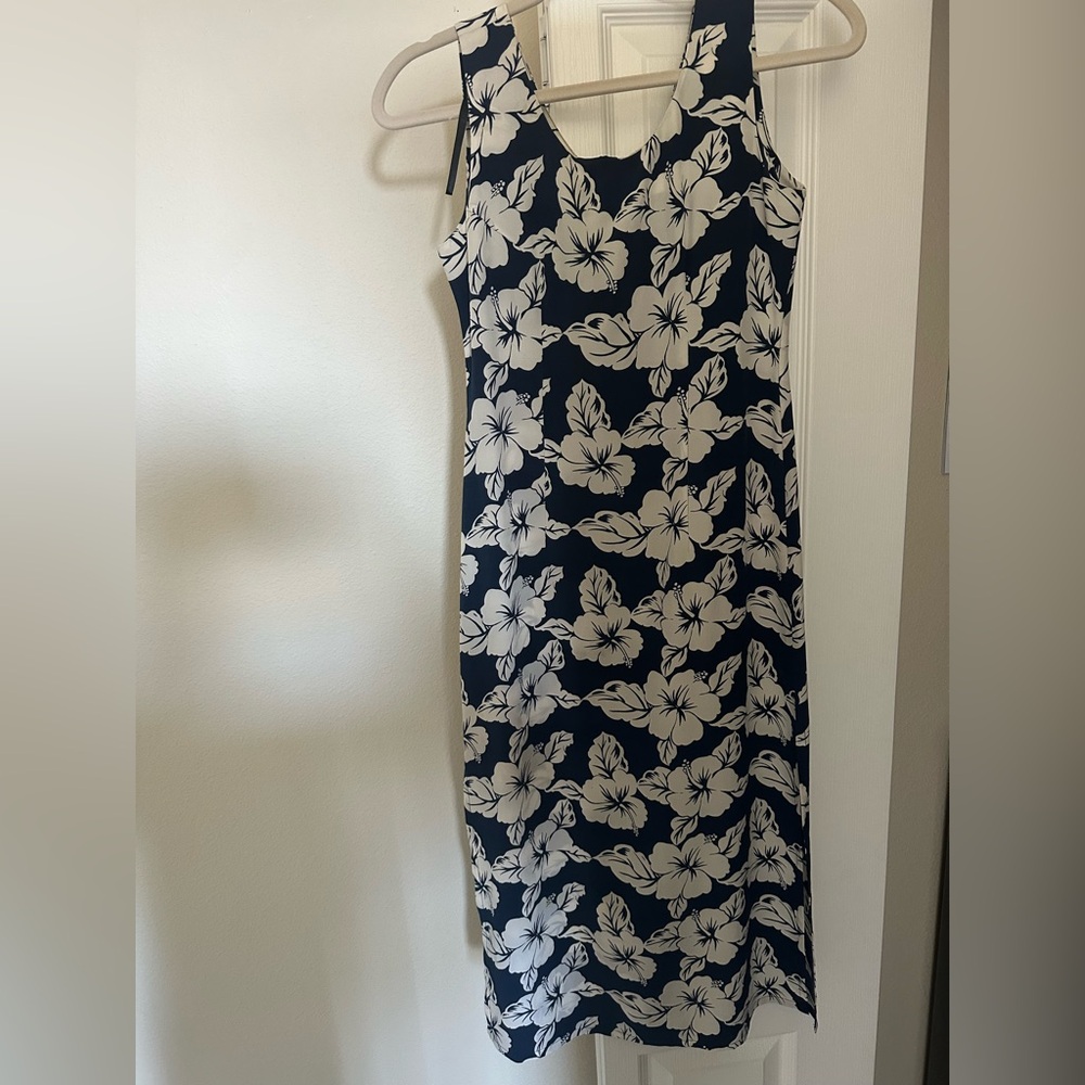 100% Silk Navy Floral Midi Dress